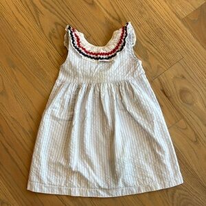 EUC Bella Bliss blue and white sundress with ricrac collar and bow, size 4